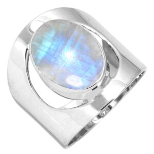 JEWELOPORIUM 925 Silver Ring for Women Size 10 White Natural Rainbow Moonstone Gemstone Costume Silver Ring Christmas - Gift Vintage Jewelry