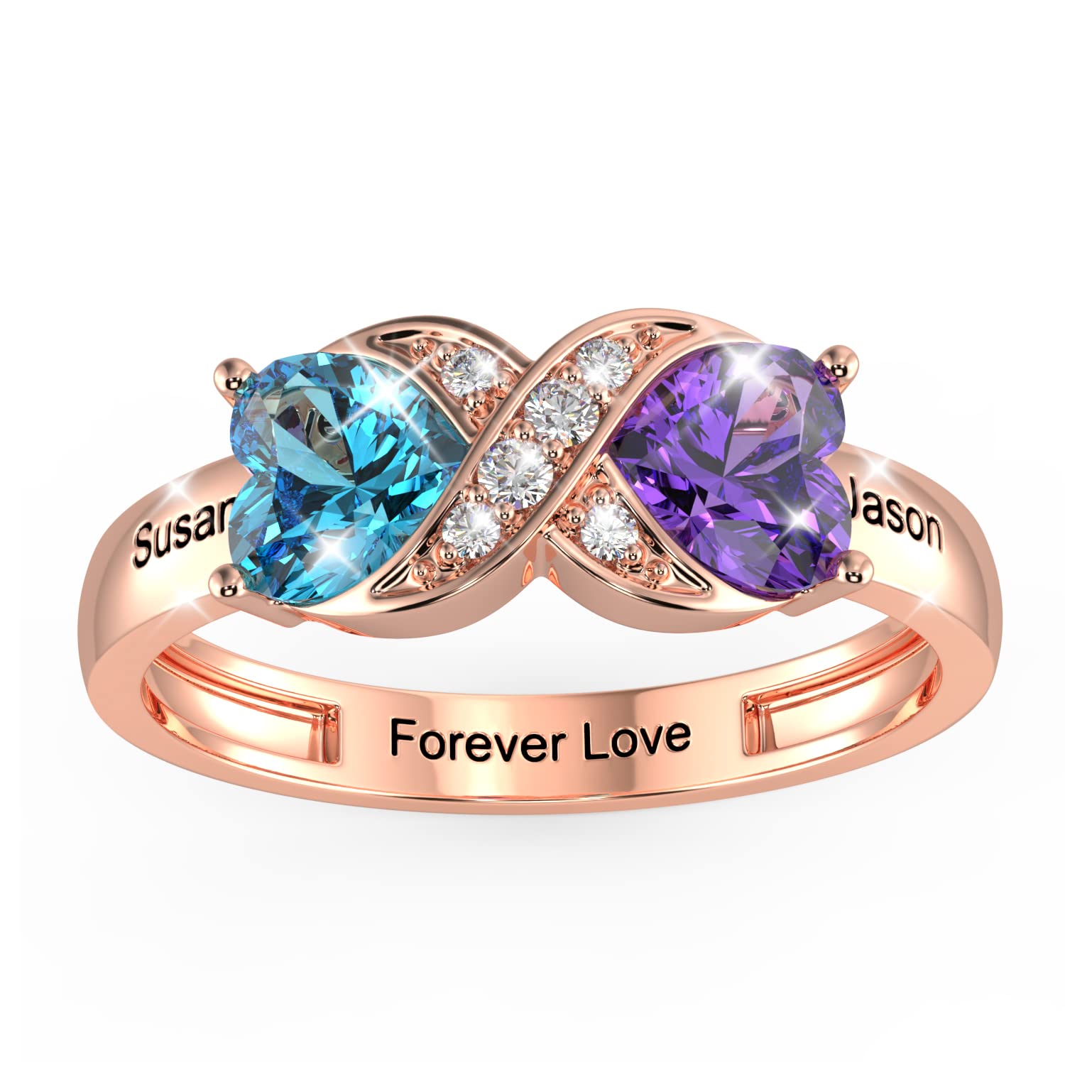 FenFang Mom Ring Personalized Mother Rings for Women with 2 Birthstones Infinity Promise Rings Custom 2 Name Rings Mothers Day Rings Mom Jewelry