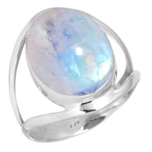 jeweloporium 925 silver ring for women white natural rainbow moonstone stone fashion silver ring size 9.5 engagement gift boho jewelry