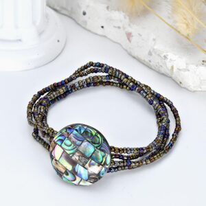 AeraVida Vibrantly Colored Abalone Shell Mosaic and Bead Multi-strand Bracelet | Mosaic Glass Bead Bracelet | Abalone Shell Bracelet for Women | Beaded Handmade Bracelet