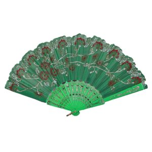 uqiangy retro lace silk folding hand fan (green)