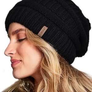 FURTALK Winter Hats for Women Fleece Lined Knit Beanie Hats Slouchy Warm Beanies Ski Skull Cap Black