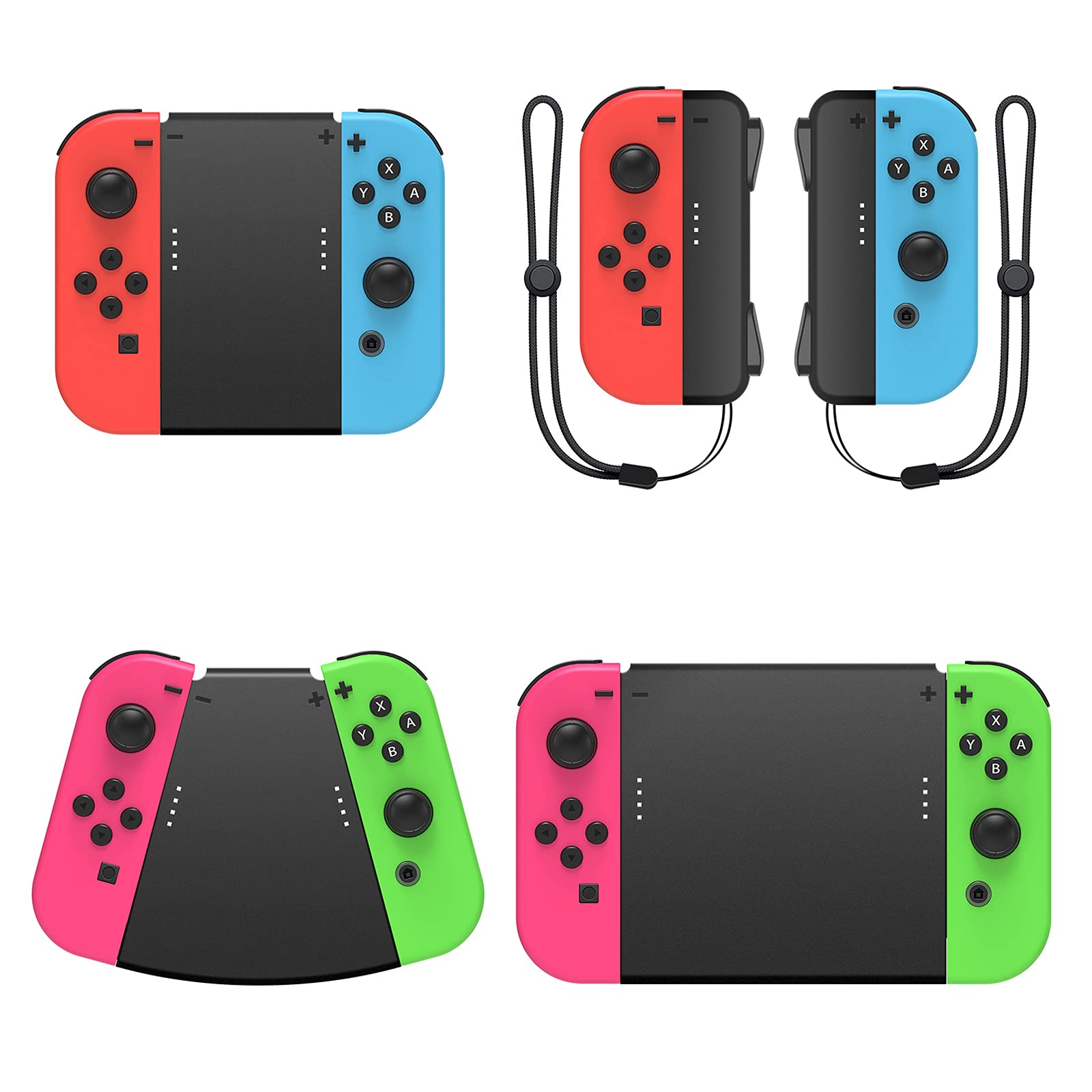 Fyoung 5 in 1 Hand Grip Connector Pack Compatible with Switch and Switch OLED for Joy Con with Wrist Strap, Game Handle Connector for Joy Cons