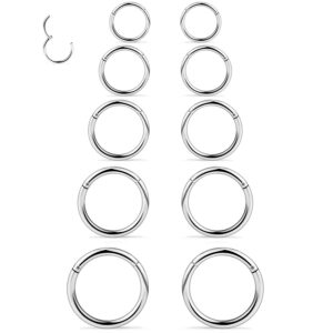 dyknasz 10pcs 16g surgical steel hinged clicker segment septum lip nipple ring hoop cartilage tragus helix sleeper earrings piercing jewelry for women men 8mm 10mm 12mm 14mm 16mm silver