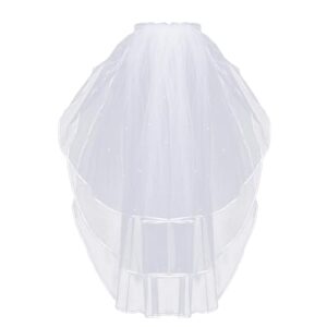 wedding veil,white bridal veil with comb, 3 tier ribbon edge with pearl center cascade for bachelorette party