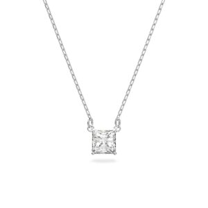 swarovski attract pendant necklace with a square cut clear crystal on a rhodium plated setting with matching chain