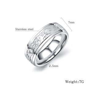 TEMICO 7mm Engraved Florentine Design Stainless Steel Ring Band Silver Tone, Size 11