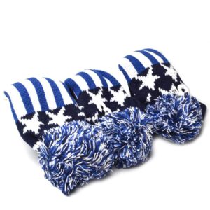 plusker golf head covers blue for driver and fairway woods club with long neck pom pom sock knitted proector 3pcs/set golf headcovers for male/female golfers