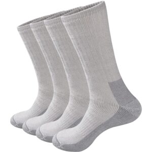 GKX Men's Merino Wool Moisture Wicking Themal Outdoor Hiking Work Boot Heavy Cushion Crew Socks(Grey)