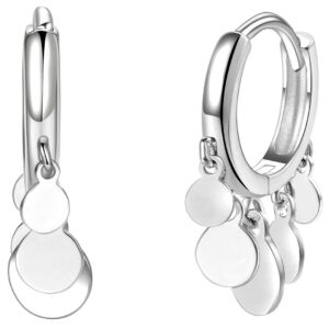 Coin Cluster Drop Mini Hoop Earrings [.925 Sterling Silver] - Dangle Disc Charms