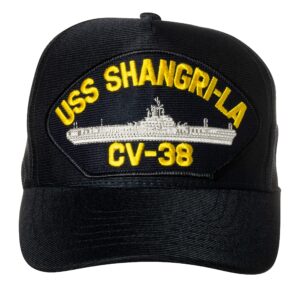 united states navy uss shangri-la cv-38 aircraft carrier ship emblem patch hat navy blue baseball cap