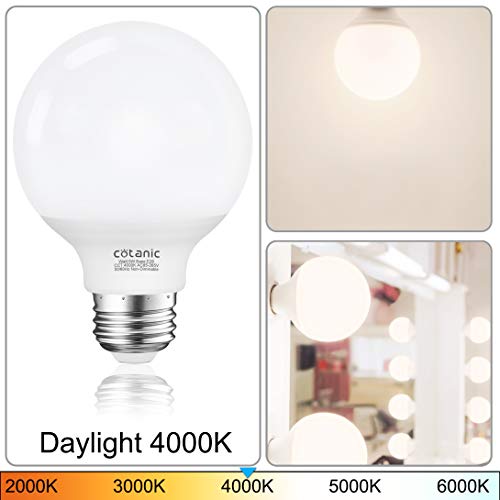 Cotanic G25 LED Globe Light Bulbs, 5W Vanity Light Bulb (60W Equivalent),Daylight 4000K,Non-dimmable Makeup Mirror Lights for Bedroom,Led Bathroom Light Bulbs,E26 Medium Screw Base,500lm,Pack of 4