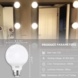 Cotanic G25 LED Globe Light Bulbs, 5W Vanity Light Bulb (60W Equivalent),Daylight 4000K,Non-dimmable Makeup Mirror Lights for Bedroom,Led Bathroom Light Bulbs,E26 Medium Screw Base,500lm,Pack of 4