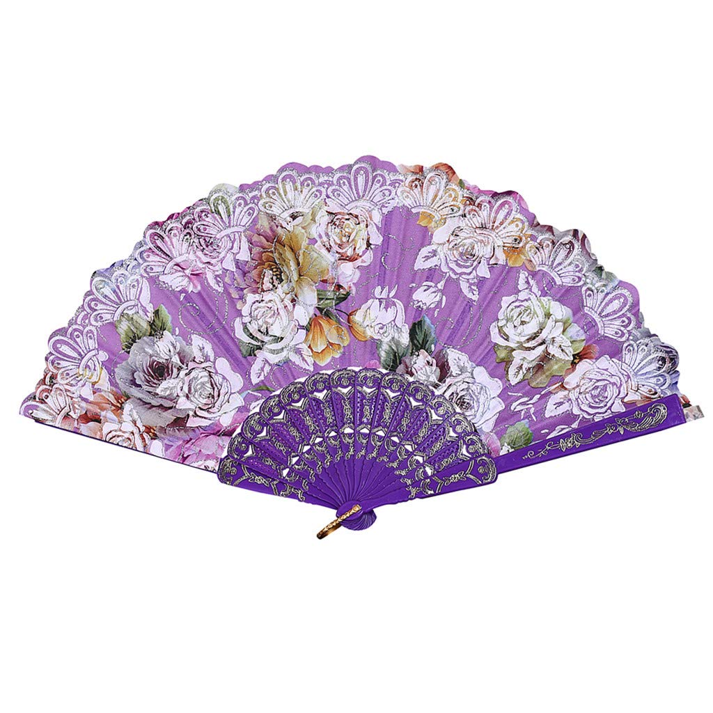 Uqiangy Chinese Style Party Folding Hand Fan (Purple)