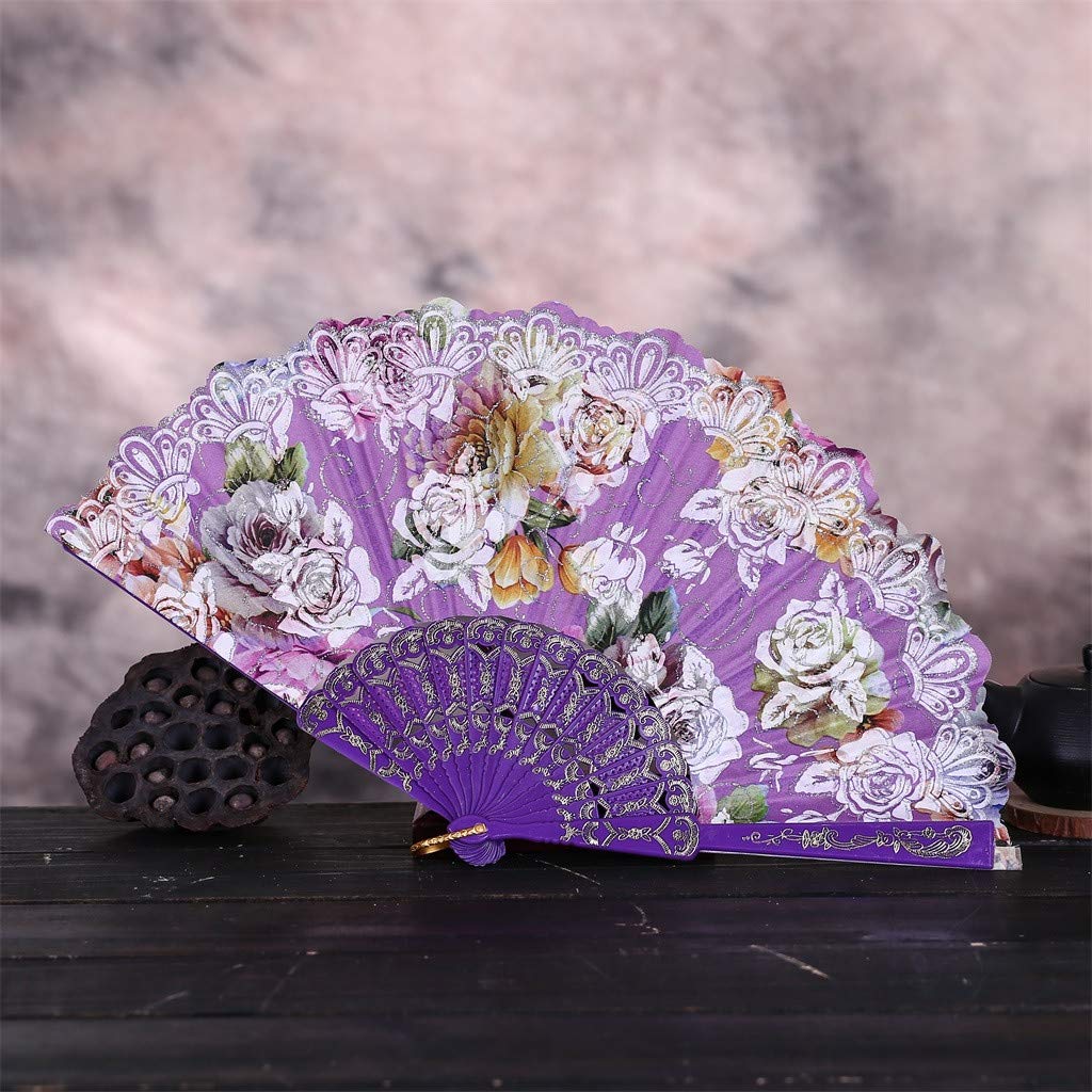 Uqiangy Chinese Style Party Folding Hand Fan (Purple)