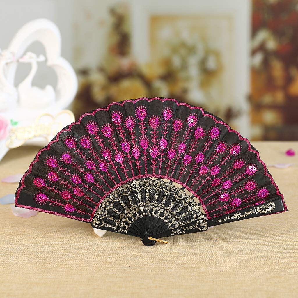 Uqiangy Dance Wedding Party Folding Hand Fan (Hot Pink)