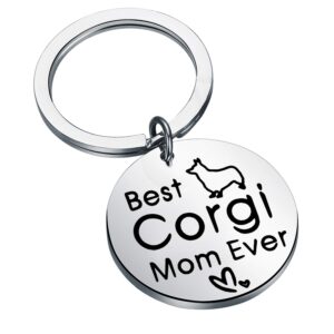 bekech corgi dog mom gift corgi dog dad gift best corgi mom ever keychain funny paw mom jewelry gift for corgi dog lover(silver)