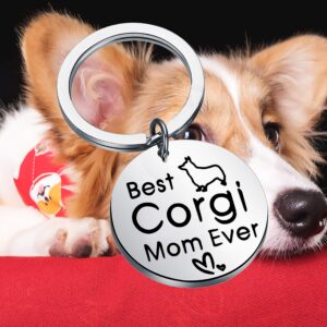 BEKECH Corgi Dog Mom Gift Corgi Dog Dad Gift Best Corgi Mom Ever Keychain Funny Paw Mom Jewelry Gift for Corgi Dog Lover(silver)