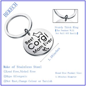 BEKECH Corgi Dog Mom Gift Corgi Dog Dad Gift Best Corgi Mom Ever Keychain Funny Paw Mom Jewelry Gift for Corgi Dog Lover(silver)