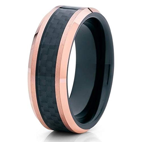 Silly Kings Jewelry 8mm Carbon Fiber Ring - Rose Gold Tungsten - Wedding Band - Tungsten Ring (11)