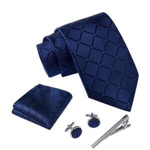 Massi Morino ® Mens Tie Set (Cufflinks and tie set) Box including Men ties + Cufflinks + handkerchief/bluetie tieblue blue azure royal sapphire teal turquoise ultramarine square shape