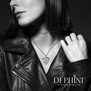 DEPHINI - Heart Necklace - 925 Sterling Silver - Double Love Heart Pendant with CZ Crystals - Jewelry for Woman - 18" Chain - Rhodium Plated