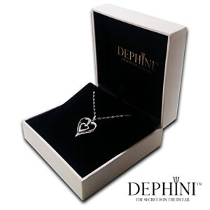 DEPHINI - Heart Necklace - 925 Sterling Silver - Double Love Heart Pendant with CZ Crystals - Jewelry for Woman - 18" Chain - Rhodium Plated