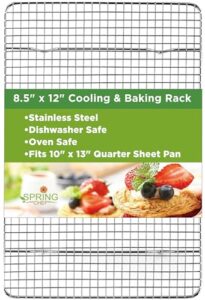 spring chef cooling rack & baking rack - 100% stainless steel cookie cooling rack, wire baking rack, oven safe 8.5 x 12 inches fits small quarter sheet pan - for cooking, baking, grilling, smoking