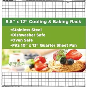 Spring Chef Cooling Rack & Baking Rack - 100% Stainless Steel Cookie Cooling Rack, Wire Baking Rack, Oven Safe 8.5 x 12 Inches Fits Small Quarter Sheet Pan - for Cooking, Baking, Grilling, Smoking