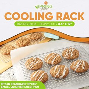 Spring Chef Cooling Rack & Baking Rack - 100% Stainless Steel Cookie Cooling Rack, Wire Baking Rack, Oven Safe 8.5 x 12 Inches Fits Small Quarter Sheet Pan - for Cooking, Baking, Grilling, Smoking