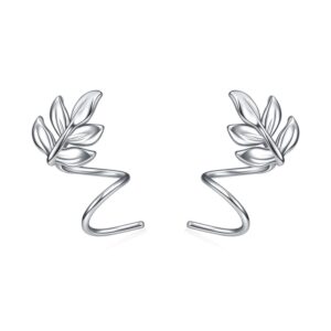 Leaf Crawler Earrings Sterling Silver Leaves Wrap Earrings Leaf Cuff Earrings Stud Ear Climber Ear Gifts for Women Teen Girls