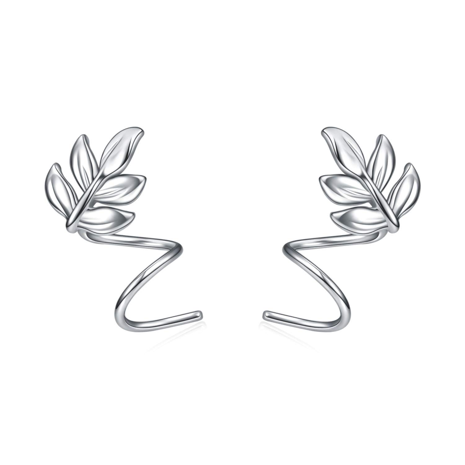 Leaf Crawler Earrings Sterling Silver Leaves Wrap Earrings Leaf Cuff Earrings Stud Ear Climber Ear Gifts for Women Teen Girls