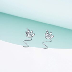 Leaf Crawler Earrings Sterling Silver Leaves Wrap Earrings Leaf Cuff Earrings Stud Ear Climber Ear Gifts for Women Teen Girls