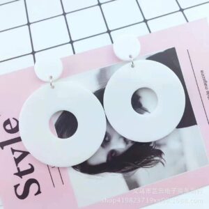 Hollow Round Acrylic Dangle Earrings Transparent Geometric Multi-Color Fashion Earrings for Women-White