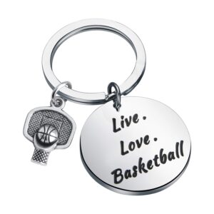 feelmem sports charms live love basketball keychain basketball hoop basketball jewelry fitness jewelry keyring gift for players & coaches (silver)