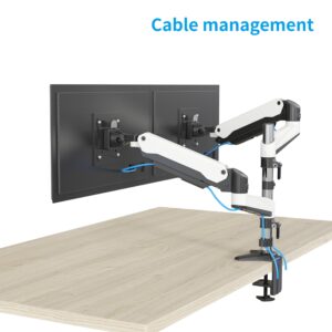 SHOPPINGALL Fully Adjustable Dual Gas Spring LCD Monitor Mount Stand with 2 Arm for 15”-32” Monitors, Clamp and Grommet Mounting Options in The Box, 6 ft HDMI Cable included - SA-GA24-White