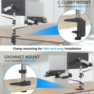 SHOPPINGALL Fully Adjustable Dual Gas Spring LCD Monitor Mount Stand with 2 Arm for 15”-32” Monitors, Clamp and Grommet Mounting Options in The Box, 6 ft HDMI Cable included - SA-GA24-White