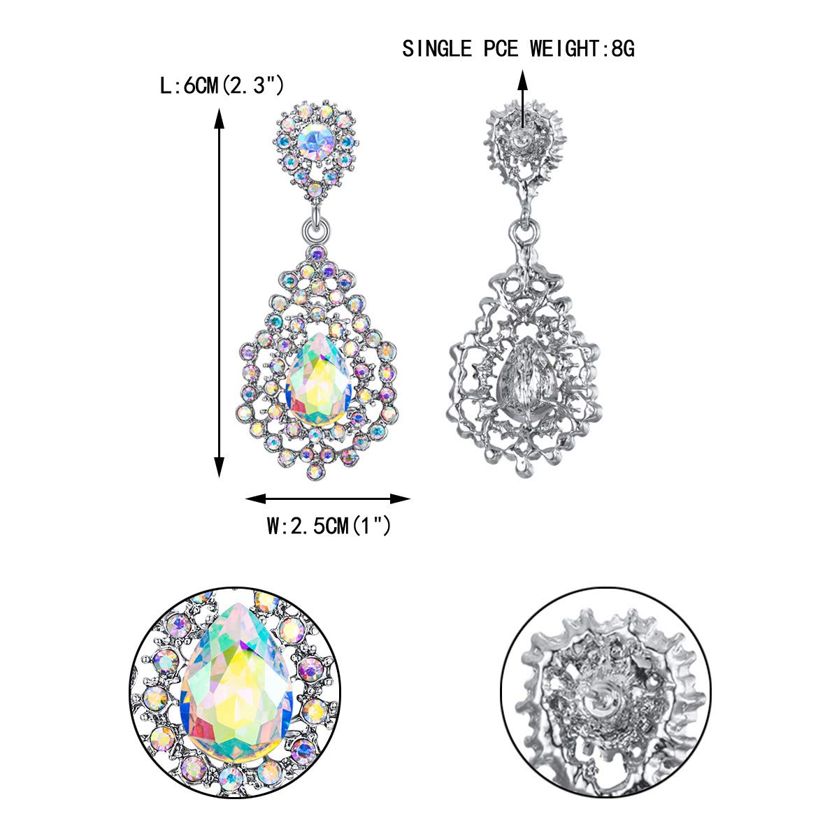 EVER FAITH Austrian Crystal Art Deco Hollow Bride Drop Dangle Earrings Iridescent Clear AB Silver-Tone