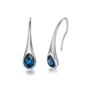 925 sterling silver teardrop earrings, hypoallergenic dangle drop earrings for women with crystals from austria (london blue)