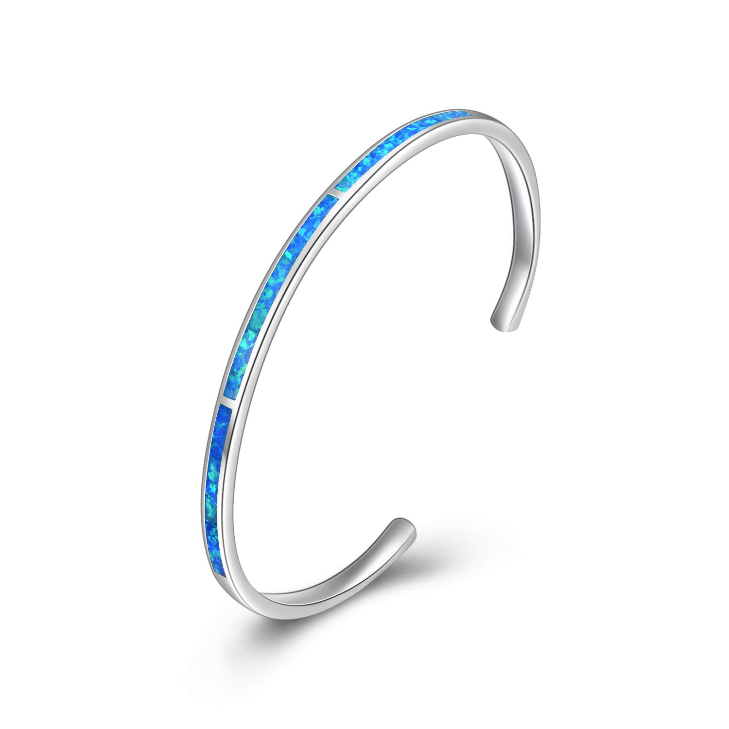 WINNICACA Opal Bracelet Sterling Sliver Blue Fire Opal Bracelets Cuff Bangle Bracelet Jewelry Gifts for Women Her Mom Girlfriend Daughter Wife Anniversary Birthday Gifts Ideas