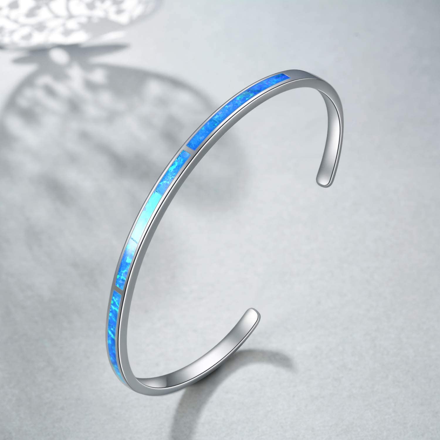 WINNICACA Opal Bracelet Sterling Sliver Blue Fire Opal Bracelets Cuff Bangle Bracelet Jewelry Gifts for Women Her Mom Girlfriend Daughter Wife Anniversary Birthday Gifts Ideas