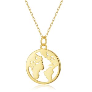 Climate Change Awareness [925 Sterling Silver w/18K Gold Plating] Necklace - Pro Globe/Save The Planet - Eco-Friendly Jewelry Also for Digital Nomad Women w/Wanderlust