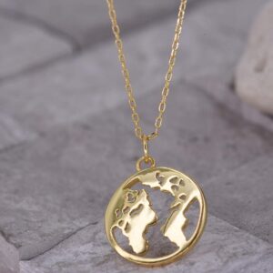 Climate Change Awareness [925 Sterling Silver w/18K Gold Plating] Necklace - Pro Globe/Save The Planet - Eco-Friendly Jewelry Also for Digital Nomad Women w/Wanderlust