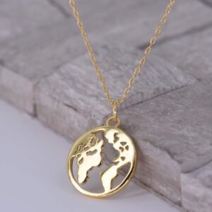 Climate Change Awareness [925 Sterling Silver w/18K Gold Plating] Necklace - Pro Globe/Save The Planet - Eco-Friendly Jewelry Also for Digital Nomad Women w/Wanderlust