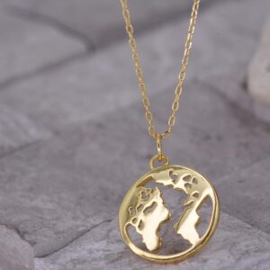 Climate Change Awareness [925 Sterling Silver w/18K Gold Plating] Necklace - Pro Globe/Save The Planet - Eco-Friendly Jewelry Also for Digital Nomad Women w/Wanderlust