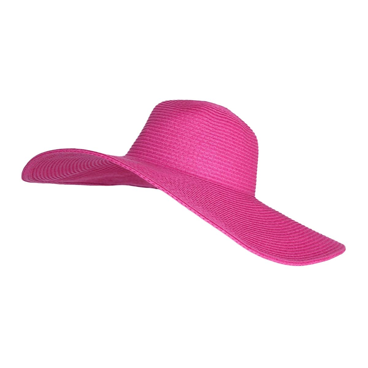 WITHMOONS Straw Hats for Women Floppy Sun Pink Hats Beach Wide Brim Oversized UPF 50 with Strap Summer Roll Up SZ90045 (Hotpink)