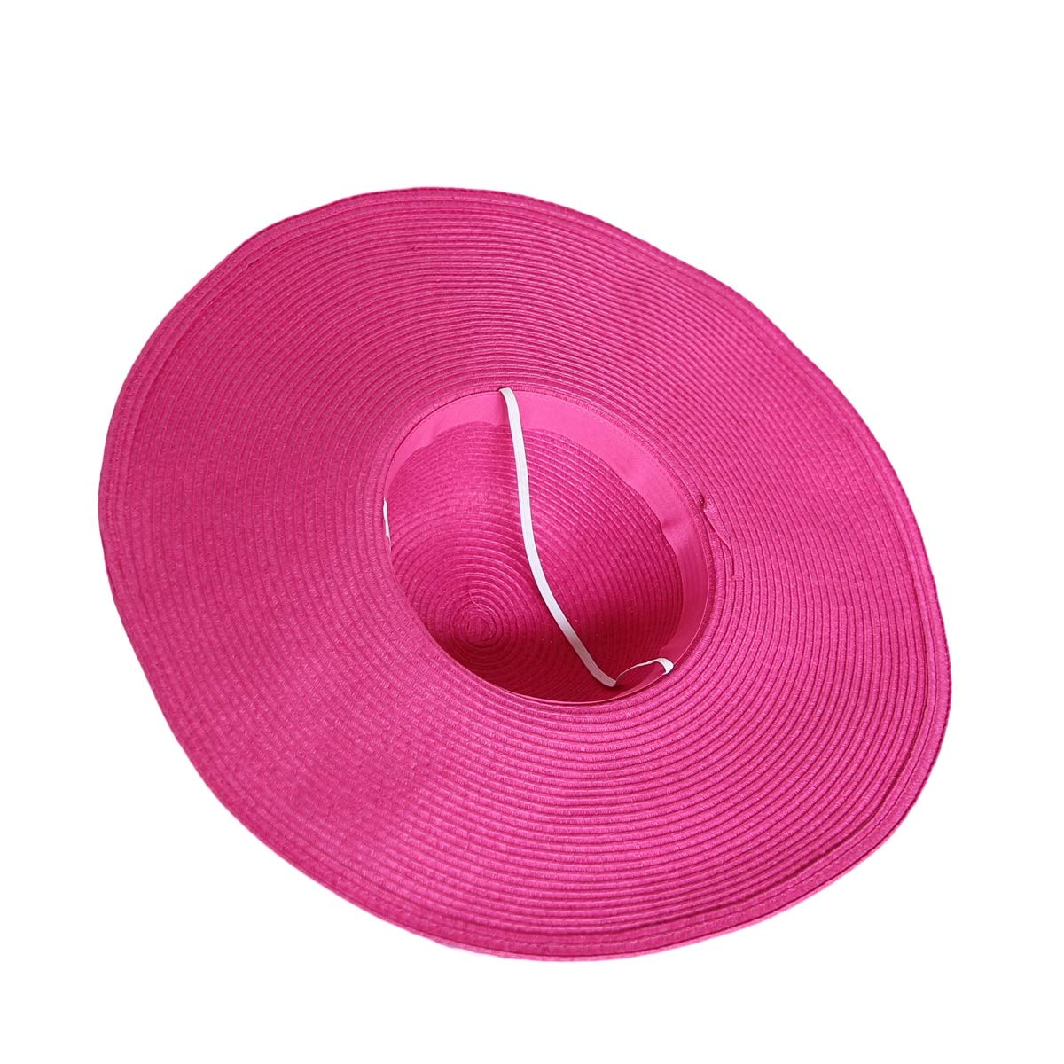 WITHMOONS Straw Hats for Women Floppy Sun Pink Hats Beach Wide Brim Oversized UPF 50 with Strap Summer Roll Up SZ90045 (Hotpink)