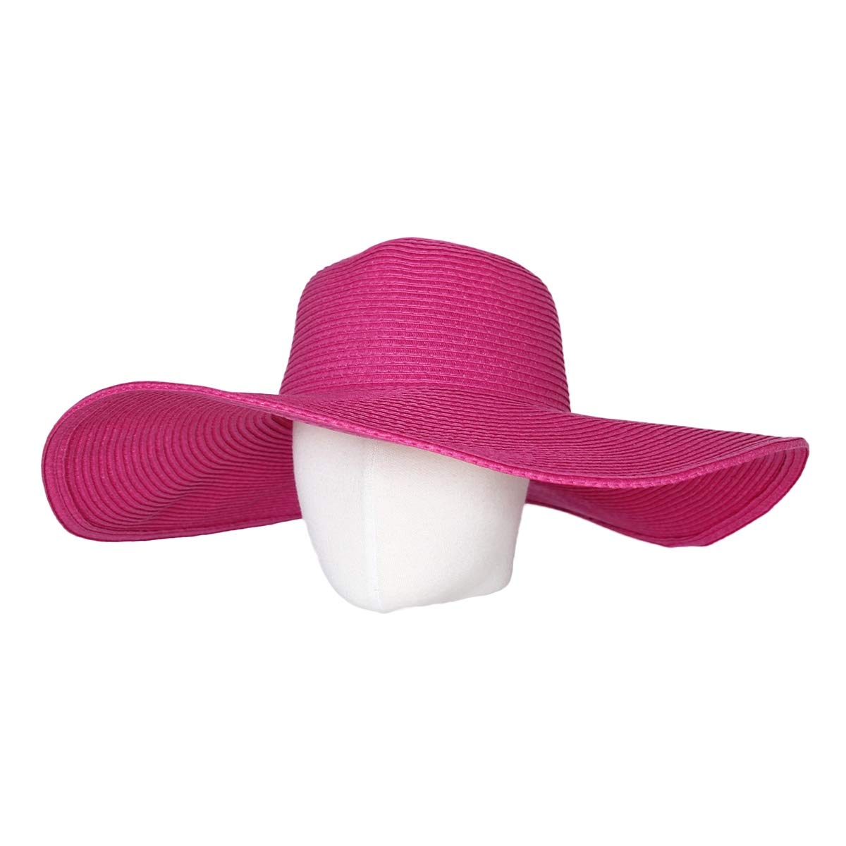 WITHMOONS Straw Hats for Women Floppy Sun Pink Hats Beach Wide Brim Oversized UPF 50 with Strap Summer Roll Up SZ90045 (Hotpink)