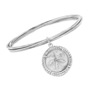 Ross-Simons Italian Sterling Silver Lira Coin Triple-Bangle Bracelet. 7.5 inches