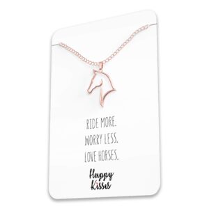 Happy Kisses Horse Necklace - Elegant Horse Themed Jewelry for Girls 8-12 & Women - Charm with Message Card - Equestrian Gifts for “I Love Horses” and Racing